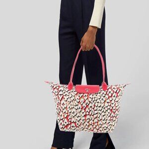 Longchamp Leopard Flourish Scott Coral Panther Pink Large Bag Handbag Purse NEW
